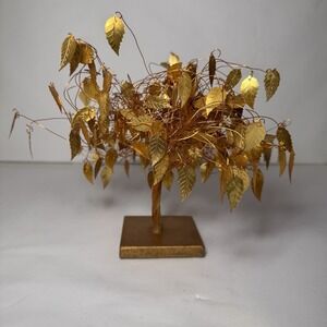 MCM Braided Wire Gold Leaf Shimmering Kinetic Dream Tree Vtg Art Money Tree